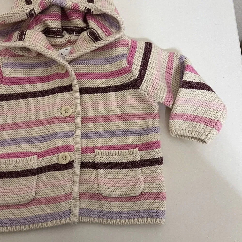 Baby Gap Garter Sweater Cardigan Pink Purple Striped Girls Size 3-6 Months NWT